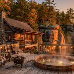 Best Hocking Hills Cabins for Couples and Families Ultra realistic 16:9 spacious family cabin in Hocking Hills with large porch and forest surroundings, bright natural light, peaceful atmosphere, UHD 4K, no text, no watermark